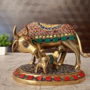 Buy Brass Stone Cow And Calf For Pooja 5″