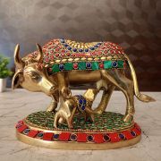 Buy Brass Stone Cow And Calf For Pooja 5″