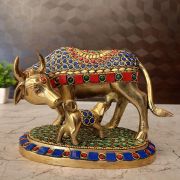 Buy Brass Stone Cow And Calf For Pooja 5″