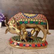 Brass Stone Cow And Calf For Pooja 4.5″
