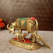 Brass Stone Cow And Calf Statue 5″