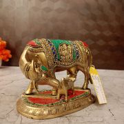 Brass Stone Cow And Calf Statue 5″