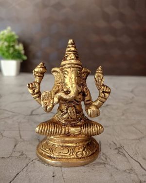 Brass Valamburi Ganesha Statue 3.5″