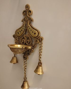 Brass Wall Mount Diya with Bell- 12″