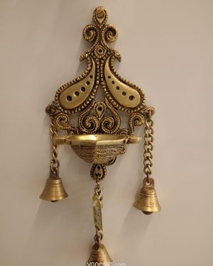 Brass Wall Mount Diya with Bell- 12″