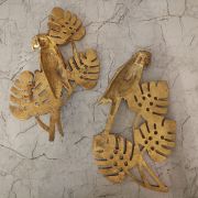 Brass golden parrot with leaves wall decor