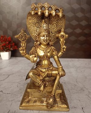Brass Sitting Lord Vishnu With Snake Idol- 9.5″