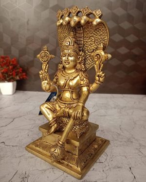 Brass Sitting Lord Vishnu With Snake Idol- 9.5″