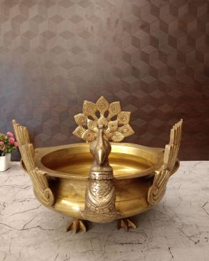 Brass Peacock Uruli Big- 9.5″