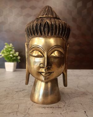 Handcrafted Meditating Brass Buddha Face Statue 8″