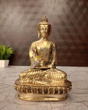 Brass Buddha Idol For Home Decor Half Base Design 8″