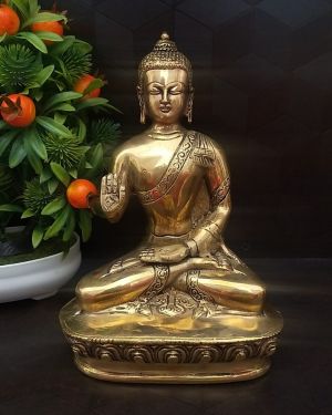 Brass Buddha plain Statue- 10″