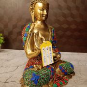 Brass Stone Buddha Statue , Red Green And Blue Stone Work Finish 12″