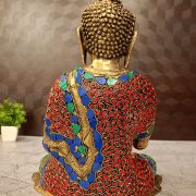 Brass Stone Buddha Statue , Red Green And Blue Stone Work Finish 12″