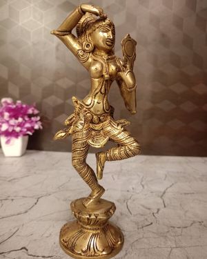 Brass Decor lady with Mirror Idol- 9″