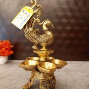Brass Five face Peacock Diya With Decorative Base 12″
