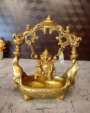 Brass Uruli Ganesha – 8″