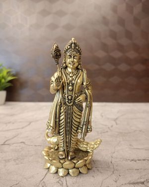 Brass Fine Art Murugan Idol Standing On Lotus 5″