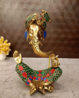 Brass Turban Ganesha Stone Finish 10″