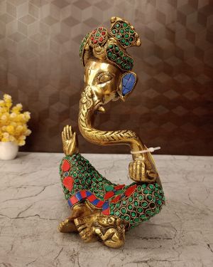 Brass Turban Ganesha Stone Finish 10″