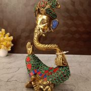 Brass Turban Ganesha Stone Finish 10″