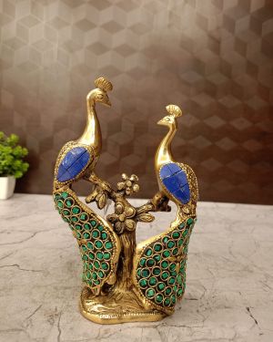 Brass Stone Peacock Idol 7″