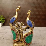 Brass Stone Peacock Idol 7″