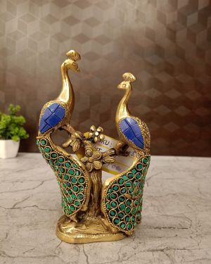 Brass Stone Peacock Idol 7″