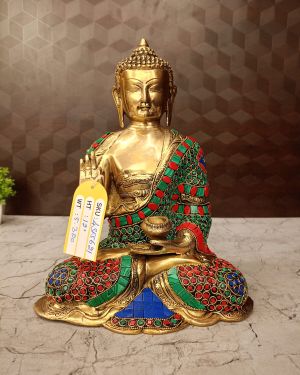 Brass Buddha stone work 12″