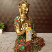 Brass Charming Buddha stone work , Green And Red Finish 12″