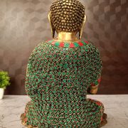 Brass Charming Buddha stone work , Green And Red Finish 12″