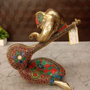 Brass Stone Finish Modern Ganesha Idol With Veena 10”