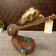 Brass Stone Finish Modern Ganesha Idol With Veena 10”