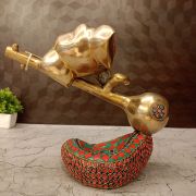 Brass Stone Finish Modern Ganesha Idol With Veena 10”