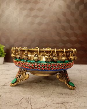 Buy Brass Stone Uruli With Bells 4.5″