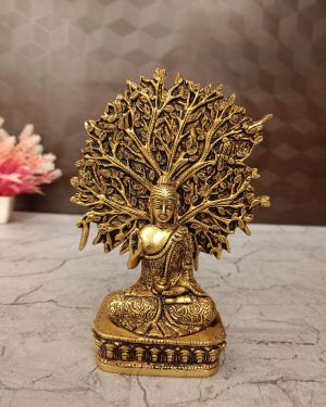 Brass Buddha Under Tree 6.5″