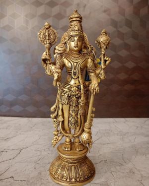 Brass Maha Vishnu | Lord Vishnu Pure Brass Standing Statue 12.5”