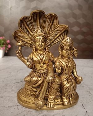 Brass Lord Vishnu and Lakshmi on Snake or Sheshnag Idol- 6.5″