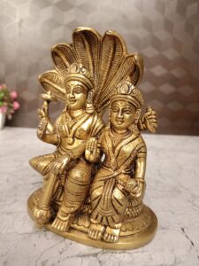 Brass Lord Vishnu and Lakshmi on Snake or Sheshnag Idol- 6.5″