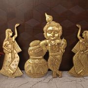 Brass Krishna With Decor Lady Wall Mount 10″