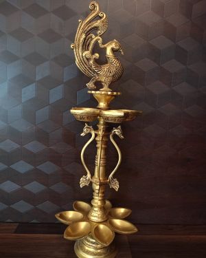Buy Brass Two Layer of Peacock Lamp with 12 Wicks 20″