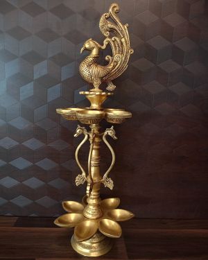 Buy Brass Two Layer of Peacock Lamp with 12 Wicks 20″