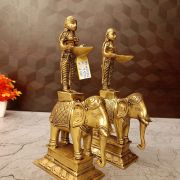 Brass Paavai Diya Standing On Elephant Idol Pair 9.5″