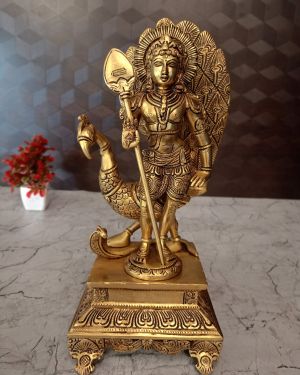 Lord Murugan with Peacock Brass Statue 12″