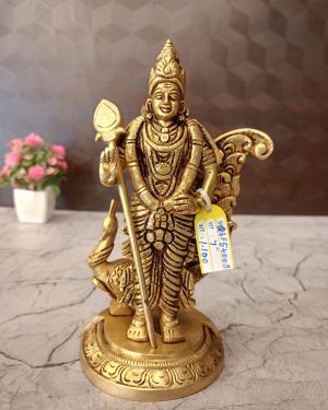 Brass Murugan With Peacock Statue 7″