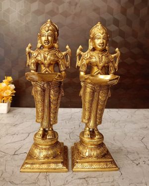 Brass Paavai Diya pair For Home Decor And Pooja Room / handicraft Idol 12″