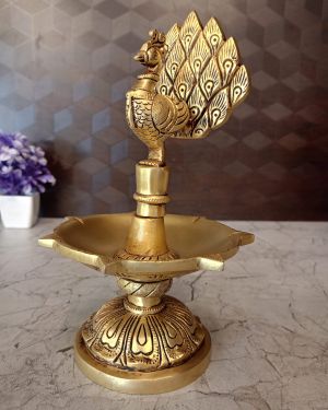 Buy Brass Peacock With 7 face Diya