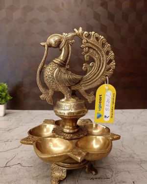 Brass Peacock 5 face Diya- 11′