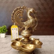 Brass Peacock 5 face Diya- 11′