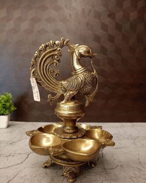 Brass Peacock 5 face Diya- 11′